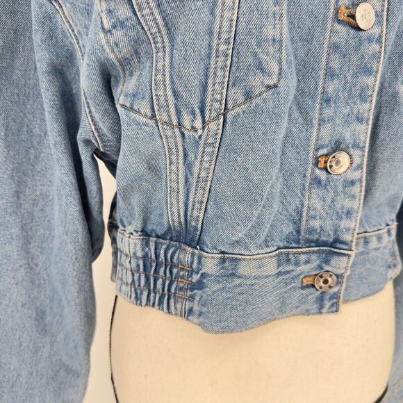 Zara Women's Short Denim Jacket Size Small Long Sleeve Raw Edges 100% Cotton - Picture 8 of 9